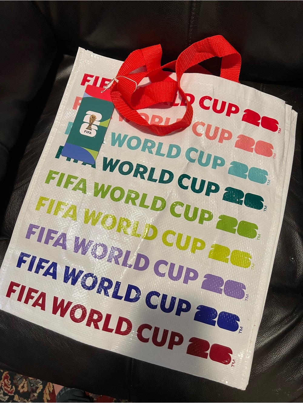 FIFA World Cup Multi-Color Tote Bag with Red Handles
